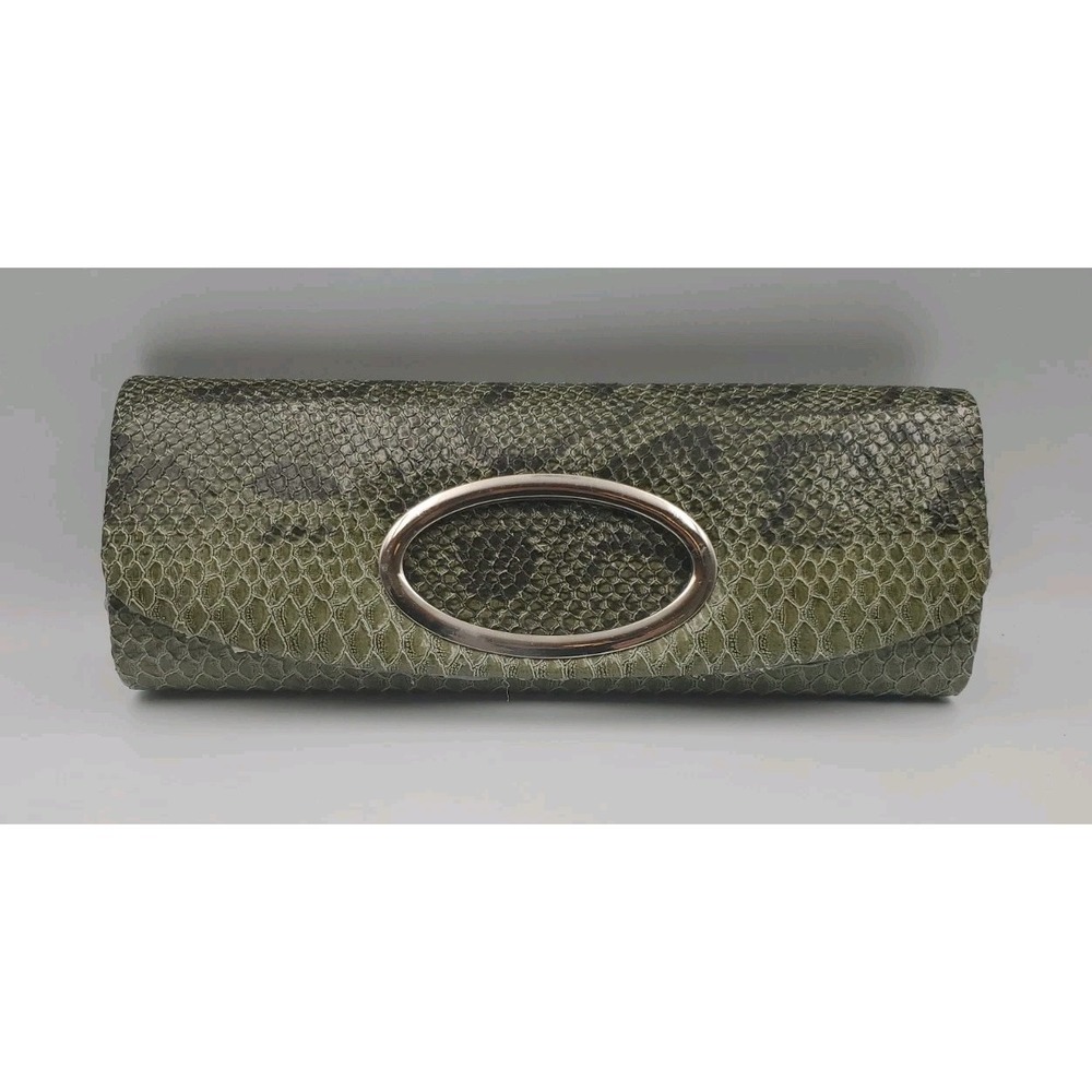 Bijoux Terner Green Faux Snake Skin Clutch Purse Handbag 12 x 5 x 1.5